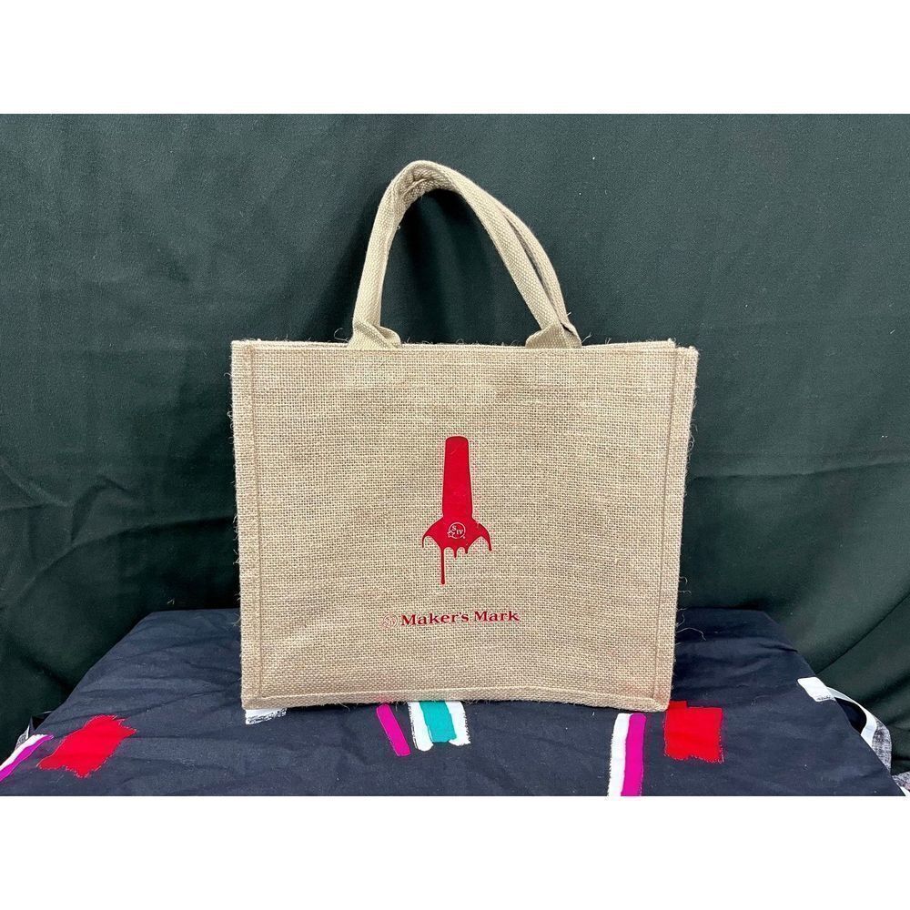 Maker's Mark Bourbon Whiskey Beige Cloth Burlap Canvas Tote Bag